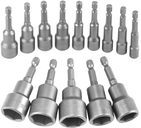 14 Stück Magnete Sechskant Stecknuss Set,6-19mm Steckschlüsseleinsätze,1/4 Zoll Anschrauben Schraubenschlüssel für Bohrer, Akkuschrauber, Sechseck Adapter Bitsatz