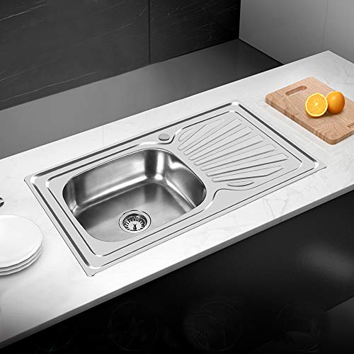 Petit Évier De Cuisine, Bol Unique Évier En Acier Inoxydable,Évier de Cuisine en Acier Inoxydable 1 Bac Inox avec Raccords de Vidange (90 * 50 * 15cm)