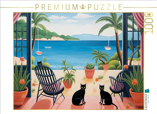 CALVENDO Puzzle Zwei Katzen im Strandhaus | 1000 Teile Lege-Größe 64 x 48 cm Foto-Puzzle für glückliche Stunden