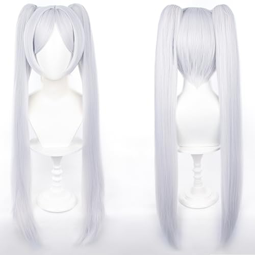 Sousou no Cosplay Perücke Pferdeschwanz Weißes Langes Glattes Haar Mit Pony Kostüm Perücke Erwachsene Halloween Perücken für Frauen