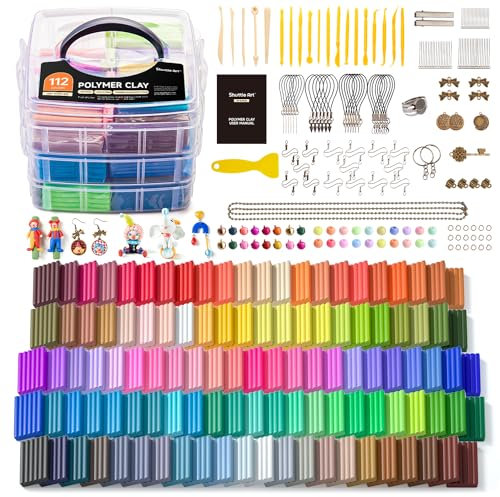 Shuttle Art Polymer Clay Set, 112 Knete Set, Modelliermasse ofenhärtend, Ton mit 112 Farben Backknete(je 20g), 20 Werkzeugen & 16 Arten Zubehör, Kinderknete, Modellierknete, Modelliermasse kinder