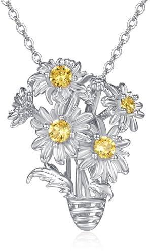 TANGPOET Daisy Halskette für Frauen 925 Sterling Silber Gold Daisy Blume Anhänger für Mädchen, Geburtstag Schmuck Geschenke für ihre Gartenbau Enthusiasten