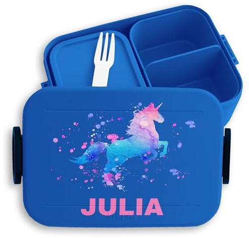 Kinder Bento Box Midi für Mepal Bentobox - Einhorn Lunchbox Unicorn Brotbox Einhörner I - 900 ml - Blau - personalisierte jausenbox brotdose mädchen einhörnern snackdose name