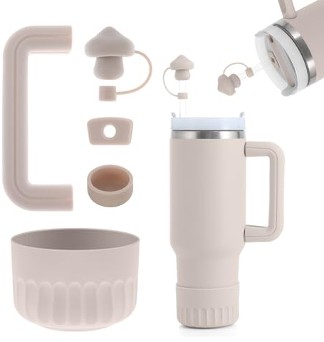 WUZIA 5-Piece Silicone Stanley Accessories Set: 2 Spill-Proof Stoppers, 1 Dustproof Straw Cover, 1 Cup Handle Protective Cover & 1 Cup Boot for 40oz Tumbler