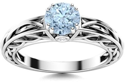 MOONEYE 0,75 ctw runde Form Aquamarin Edelstein 925 Sterling Silber Keltischer Design Solitär Damen Ring Sterlingsilber, 61