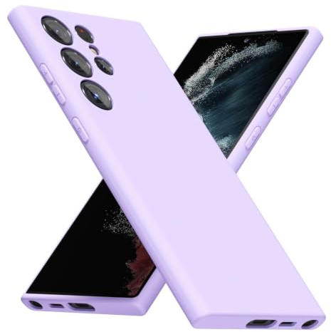 LoeoeL for Samsung Galaxy S22 Ultra Phone Case Silicone, Minimalist Ultra Thin Slim Soft Rubber Gel Solid Color Matte TPU Cute Case for Women, Girly Aesthetic Design & Camera Cover, Purple Lavender