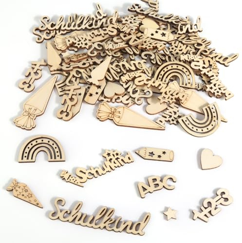 Kayqbonke 60 Stk Holz Streudeko Einschulung, 2025 Schulanfang Deko, Tischdeko Schulanfang, Konfetti Einschulung Junge & Mädchen, DIY Stift Zuckertüten Streudeko für Schulkind Deko