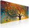 Quadro xxl soggiorno, camera da letto, quadro largo, Albero della Vita con Motivi Astratti e Colori Vivaci, su tela, intelaiato pronto da appendere bow2-90x40 cm