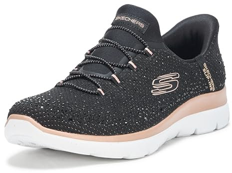 Skechers Women's Summits-Brilliant Shine Hands Free Slip-ins Sneaker, Black/Rose Gold=bkrg, 8.5