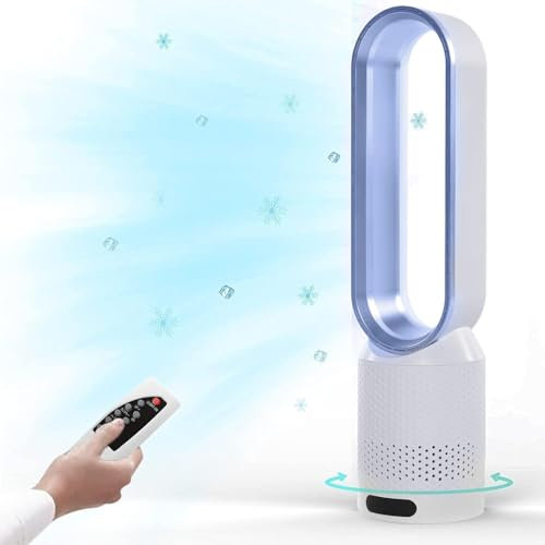 Ventilateur tour 2 en 1 très silencieux et purificateur d'air, sur pied, télécommande, minuterie, avec télécommande, refroidisseur d'ambiance oscillant, silencieux (bleu)