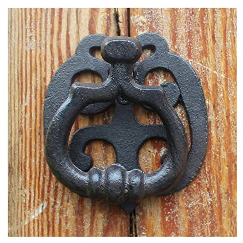 SWDONG Garten Skulptur 4,9-Zoll-schwarzer antiker Türklopfer Retro-rustikaler Gusseisen-Türgriff, Vintage-Dekor für die Wand
