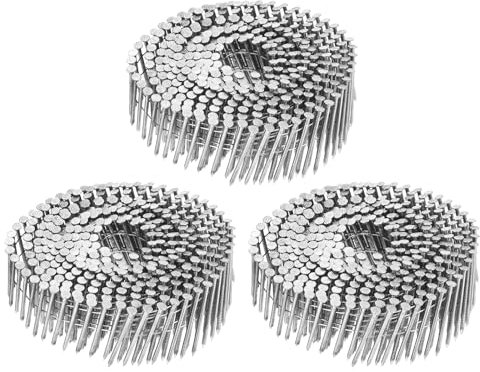 uxcell 1200 Count Siding Nails 1-1/2x0.09 15-Degree 304 Stainless Steel Ring Shank Full Round Head Collated Wire Coil for Lath and Sheathing Materials