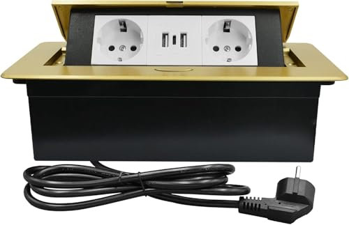 CHENGPI Multiprise Encastrable Plan de Travail,Bloc Prise Escamotable avec 2 Prises et Port USB et Port TypeC,Prise Plan de Travail Cuisine,1.8M Câble