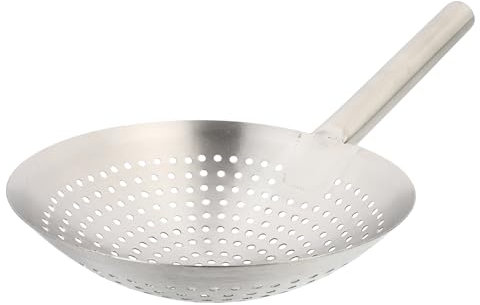 Amosfun Stainless Steel Skimmer Ladle Thickened Heavy-Duty 28cm Handle Fine Mesh Strainer Colander for Frying and Pasta Cooking Kitchen Gadget