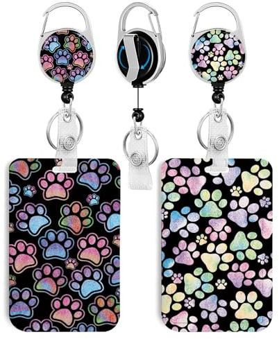 2 Pack Dog Paw ID Badge Holder with Clip Badge Reels Retractable Heavy Duty,Keychain,ID Holder for School Nurse Office 2