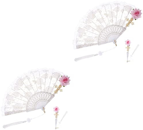 Zerodeko 2 Abanicos De Mano De Encaje Estilo Europeo Vintage con Diseño Floral para Fiestas De Baile Y Bodas.