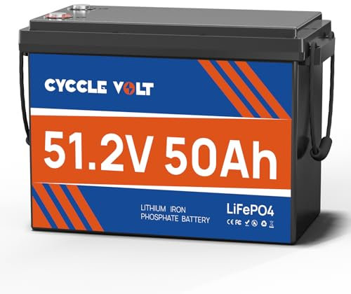 CYCCLEVOLT Batteria Lifepo4 48V 50Ah, 50A Protezione BMS e 5000-15000 cicli, batteria al litio a ciclo profondo per camper, carrello, motore da pesca alla traina, solare