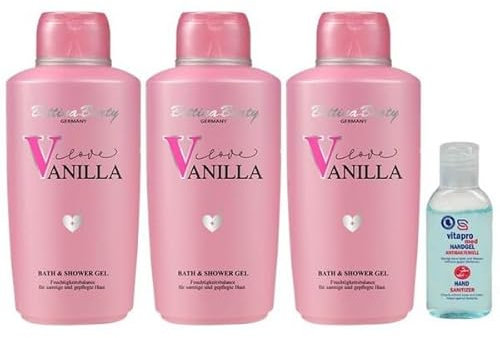 Bettina Barty Love Vanilla Bath & Shower Gel 3 x 500 ml inklusive Gratis Vitapro Handgel 50 ml