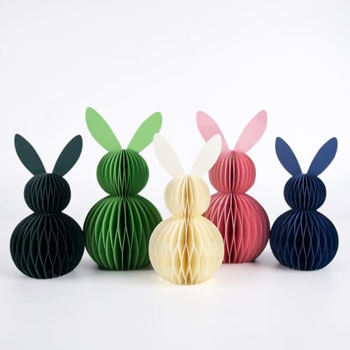 STKMELON Papier Osterhase Set, 5 Stück - Faltbarer Osterhase aus Papier Honeycomb Waben Hase zum Hinstellen Wabenball Osterdeko