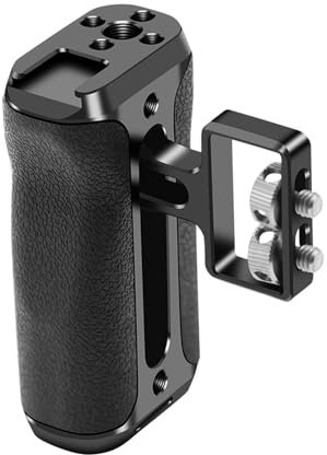 Ergonomic aluminum alloy camera side handle cage hand grip features cold shoe mount and anti-slip silicone grip