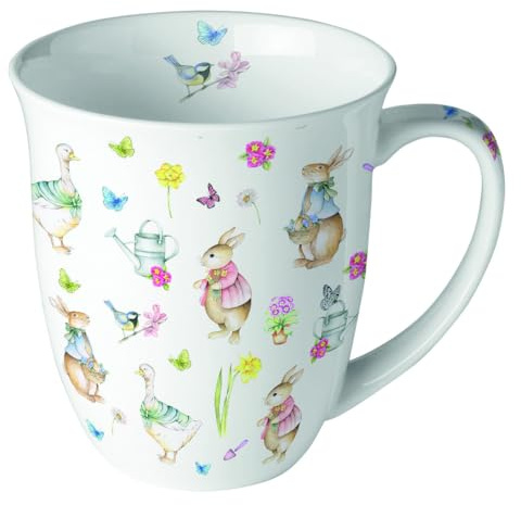 Ambiente Tasse en porcelaine d'environ 400 ml Gobelet en porcelaine pour thé ou café Printemps Été Pâques Easter Garden
