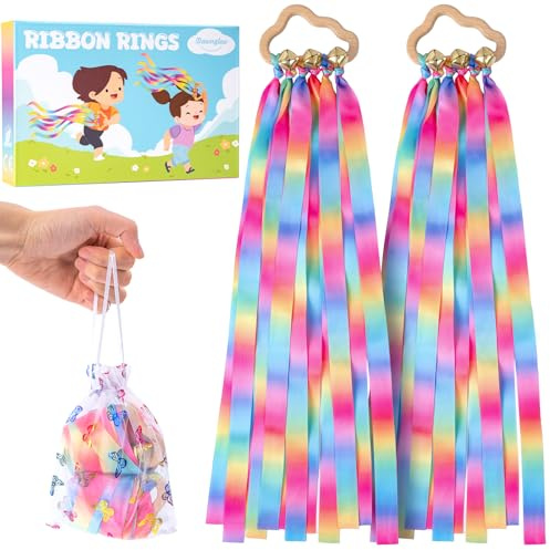 Dawnglow 2 Stück Tanzband für Kinder, Gymnastik Rhythmische Band, Tanzbänder mit Ringen für künstlerischen Tanz, Gymnastik, Unterhaltung