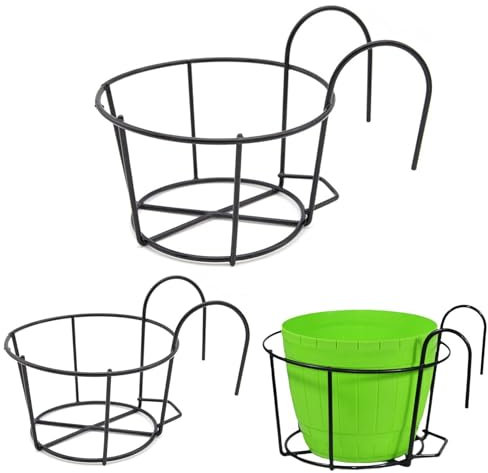 Planteur de balustrade, porte-pots à fleurs suspendus de 3 pcs, planteur de balcon en métal lourd, panier de jardinière suspendu à l'économie d'espace pour balcon, jardin, extérieur intérieur
