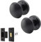 EAI Black Door Knob Set - 1 Pair of Matt Black Victorian Mortice Knobs (55mm) & Latch (76mm) for Internal Doors