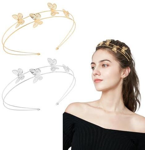 KHDULQ 2 Pièces Serre Tete Femme,Or-Argent Serre Tete Fille Bandeau Cheveux Fille Bandeaux Mode Pour Femmes Pince Cheveux Fille Butterfly a Paillettes Femme Serre-Tête Papillon Pinces a Cheveux