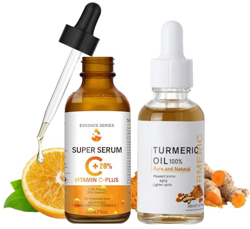 Vitamin C & Turmeric Face Serum For Aging & Wrinkles - Oil With 20% Vitamin C, Improves Dark Spots & Fine Lines, Moisturizing Skin Care Formula