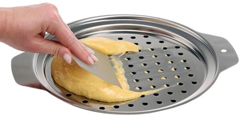 TOBEOME Stainless Steel Spaetzle Maker Lid with Scraper Traditional German Egg Noodle Maker Pan Pot Spaghetti Strainer