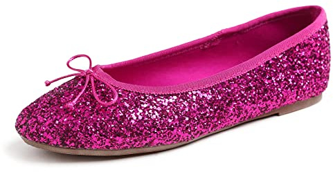 Feversole Damen Bling Weich Gepolstert Komfort Flats Sparkle Party Ballett, Glitzer, Hot Fuchsia, 10