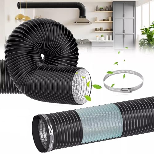 100mm Abluftschlauch 2m Länge, PVC Alurohr Flexibel Lüftungsschlauch mit 2 Edelstahl Schlauchschelle für Klimaanlage, Abzugshaube, Trockner, Belüftungssystem, Rohrventilator - Schwarz