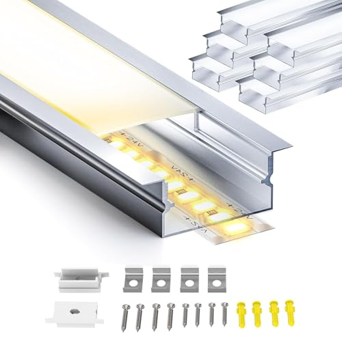 Brillivanture LED Profil 20 x 2m LED Aluminium Profil,Schiene und Diffusor, mit 20 milchigen Diffusor-Abdeckungen, 40 Endkappen und 80 Montageklammern für Streifen und U Profil Aluminium