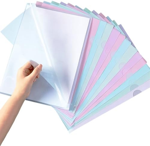 HIGA-JKL 24 Stück Aktenhülle A4 Farbig 4 Farben Klarsichthüllen A4 seitlich offen Sichthüllen Folien Glasklar für Aufbewahrung von Papier, Dokumenten Mappen Ordner für Büro Schule