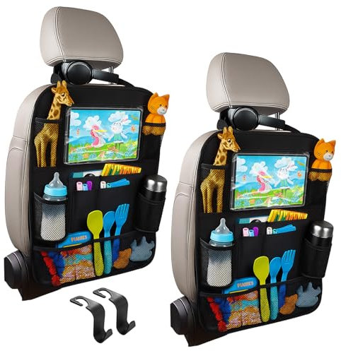 ZMDMAH Organizador de asiento de coche de 2 unidades, con gancho para coche, protección para respaldo de coche, organizador para asiento trasero para niños, con funda para tableta, tela Oxford, 41 x