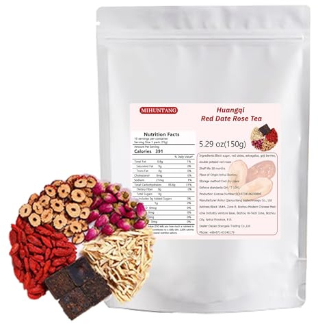Huangqi Rote Jujube Rose Teebeutel 150g Kombination Getränke Fruchttee | Astragalus Wurzelgetrocknete Datteln Rote Rose Schwarzer Zucker Goji-Beeren Kombinationsblüte Einzelverpackte koffeinfrei