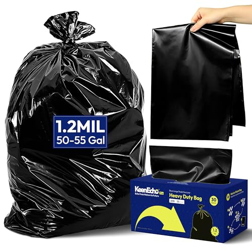 KeenEcho 208L Heavy Duty Bin Bags 30 Count, 30 um, Strong Black Bin Liners, Tear Resistant Plastic Refuse Sacks Leakproof for Construction, Yard, Demolition Debris