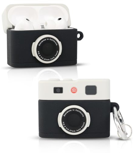 LEWOTE Kompatibel mit Apple Airpods Pro 3 Case schützende lustige Nette Slim Cartoon Cover Abdeckung mit Schlüsselbund (Camera Black)
