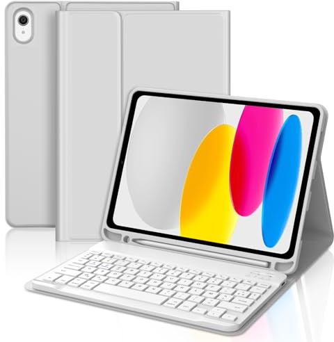 Clavier pour iPad A16 11eme Generation 2025/10eme Generation 10.9 2022 | Coque iPad A16 AZERTY Français Clavier Bluetooth Détachable avec Porte Crayon pour iPad A16 11/10 Génération, Gris Clair