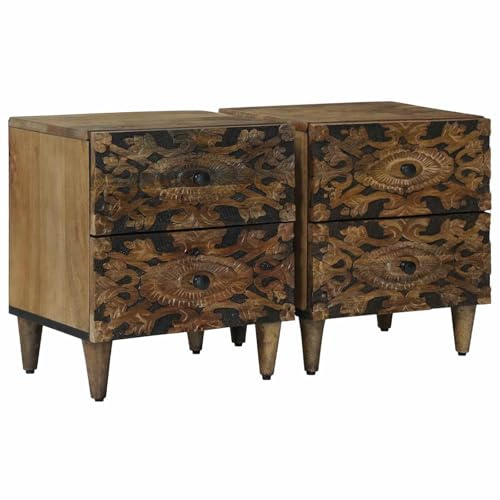 vidaXL Nachttisch 2 pcs Braun 40 x 33,5 x 46 cm Massivholz Mango, Wohnzimmer, rechteckiger Mangoholztisch, Kleiner Nachttisch, Holz-Bettkonsole, kompakter Schrank, Stauraum-Möbel