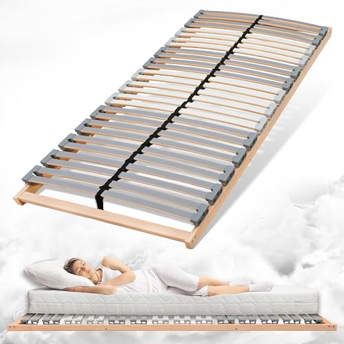 Coemo EasyLat Starr Lattenrost, 140x200 cm, geräuscharm | 5-Zonen Lattenrahmen mit 28 Federholzleisten, stabiler Mittelgurt für optimale Unterstützung, Ergonomische Anpassung