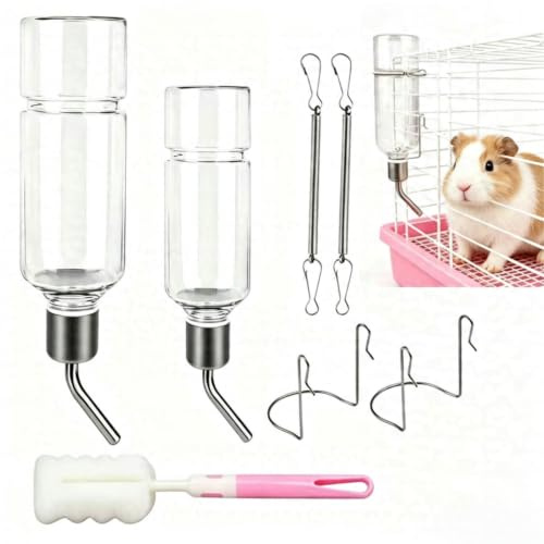 Trinkflasche Meerschweinchen mit Halterung für Hasen Nager Kaninchen | Keine Tropf, 350ml und 180ml Wassertränke, Hasentränke, Tränke Kaninchen