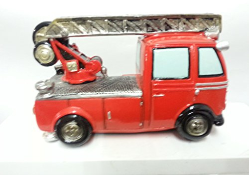 Spardose Feuerwehrauto aus Polyresin,16x8x10 cm, mit Stopfenverschluss