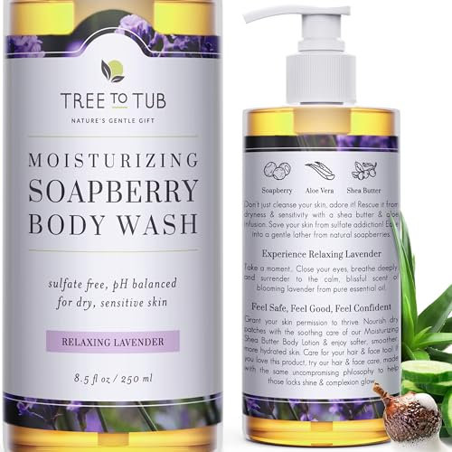 Gentle Moisturizing Body Wash for Dry Skin. The Only 5.5 pH Balanced Body Wash for Sensitive Skin â‚¬â€œ Pure Lavender Soap for All Ages with Organic Wild Soapberries 8.5 ozâ‚¬â€by Tree To Tub