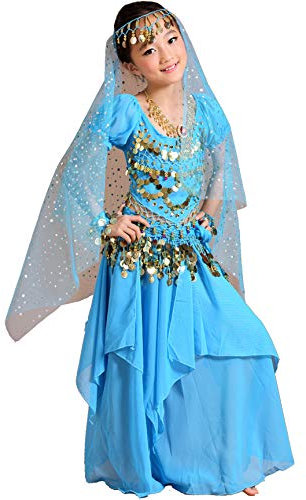 Astage Mädchen Kleid Bauchtanz Indianisch Halloween Karneval Kostüme S Himmelblau