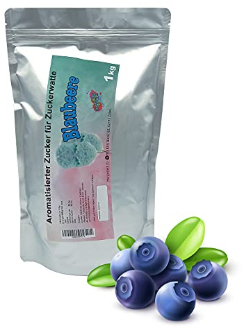 1 kg Aromazucker BLAUBEERE - Zucker für Zuckerwatte Zuckerwattemaschine - Aromatisierter Zuckerwatte-Zucker für Zuhause - Farbzucker mit Heidelbeergeschmack für Popcorn und Dekorieren