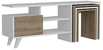 moebel17 2237 Nature TV Board Lowboard Fernsehtisch Weiß Walnuss, Holz, mit integrierten Beistelltischen 3er Set, viel Stauraum, 120 x 29,5 x 49 cm