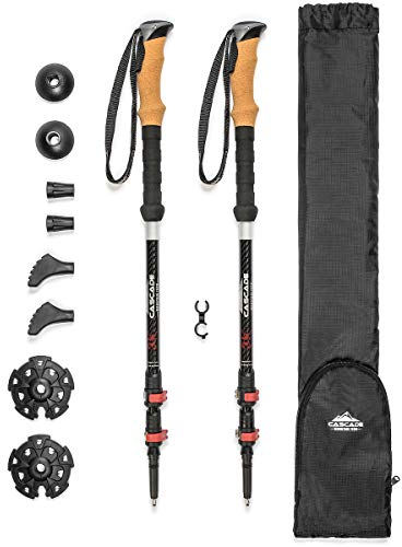 Cascade Mountain Tech Trekking Poles - 3K Carbon Fiber Walking or Hiking Sticks with Quick Adjustable Locks (Set of 2), Black