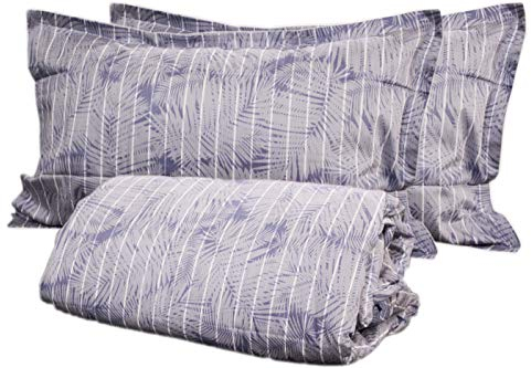 Tommy Hilfiger Bettwäsche-Set für Doppelbett, Satin, 110 Fäden, Bettlaken + 2 Kissenbezüge (ohne Spannbettlaken) Palm Blue